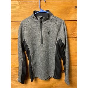 Spyder Men's‎ Quarter Zip Pullover Sweater Gray Black Fleece Lined Md Layering